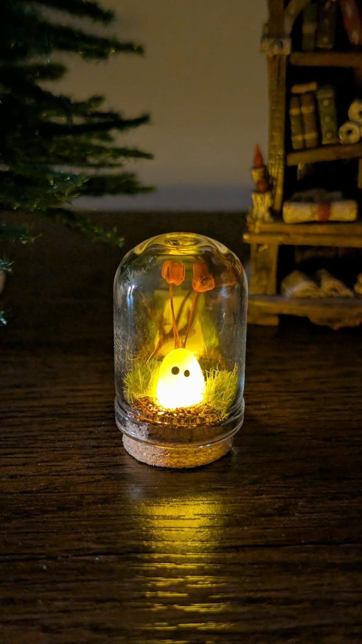 Adopt a Glowing Ghost In Glass Dome,Spooky Gift,handmade Pet Ghost