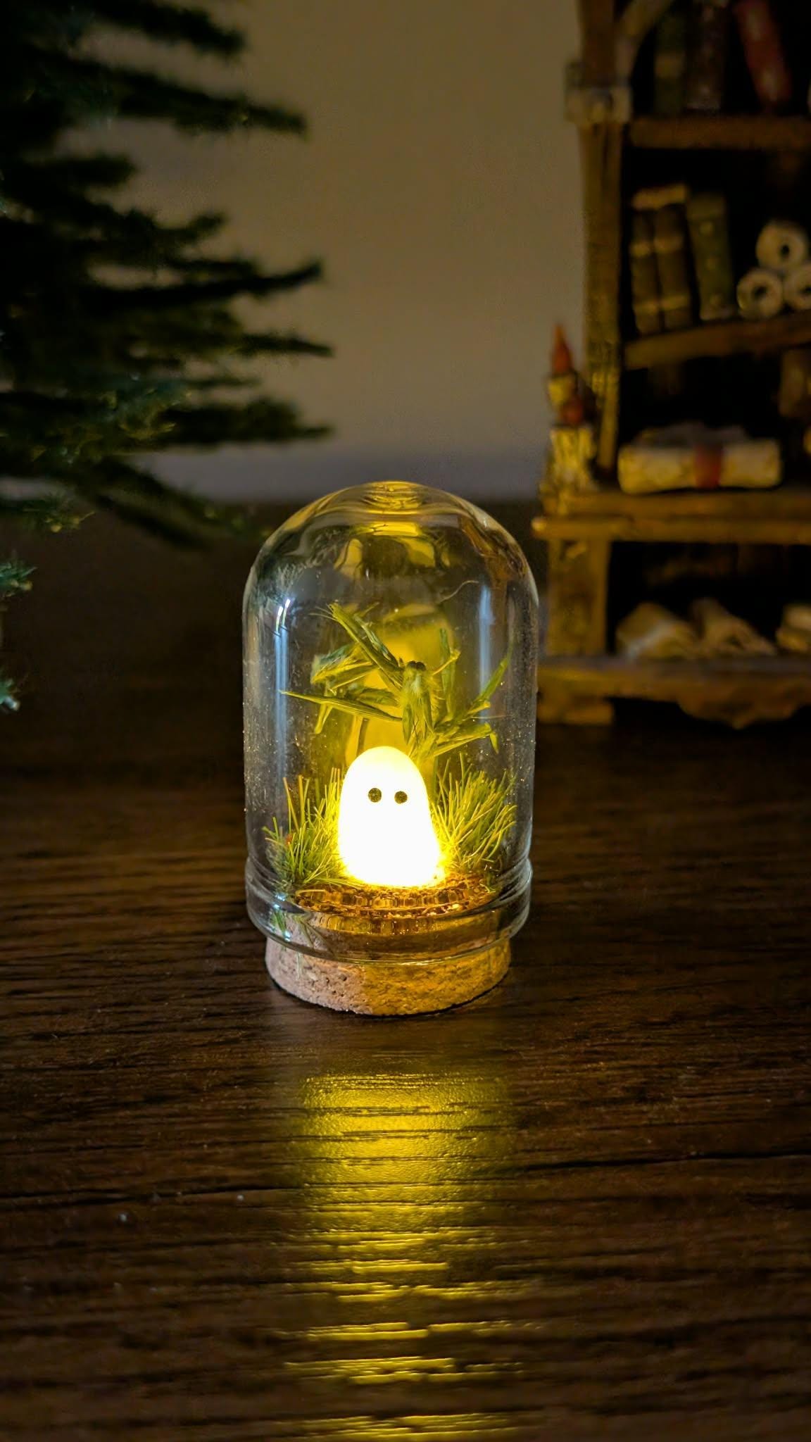Adopt a Glowing Ghost In Glass Dome,Spooky Gift,handmade Pet Ghost