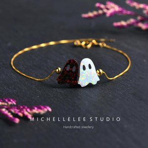 Halloween Ghost Opal Bracelet, Sterling Silver, Fire Opal Specter