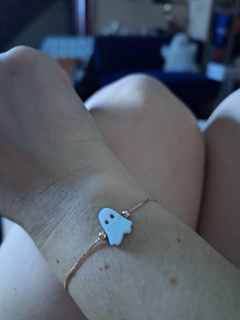Halloween Ghost Opal Bracelet, Sterling Silver, Fire Opal Specter
