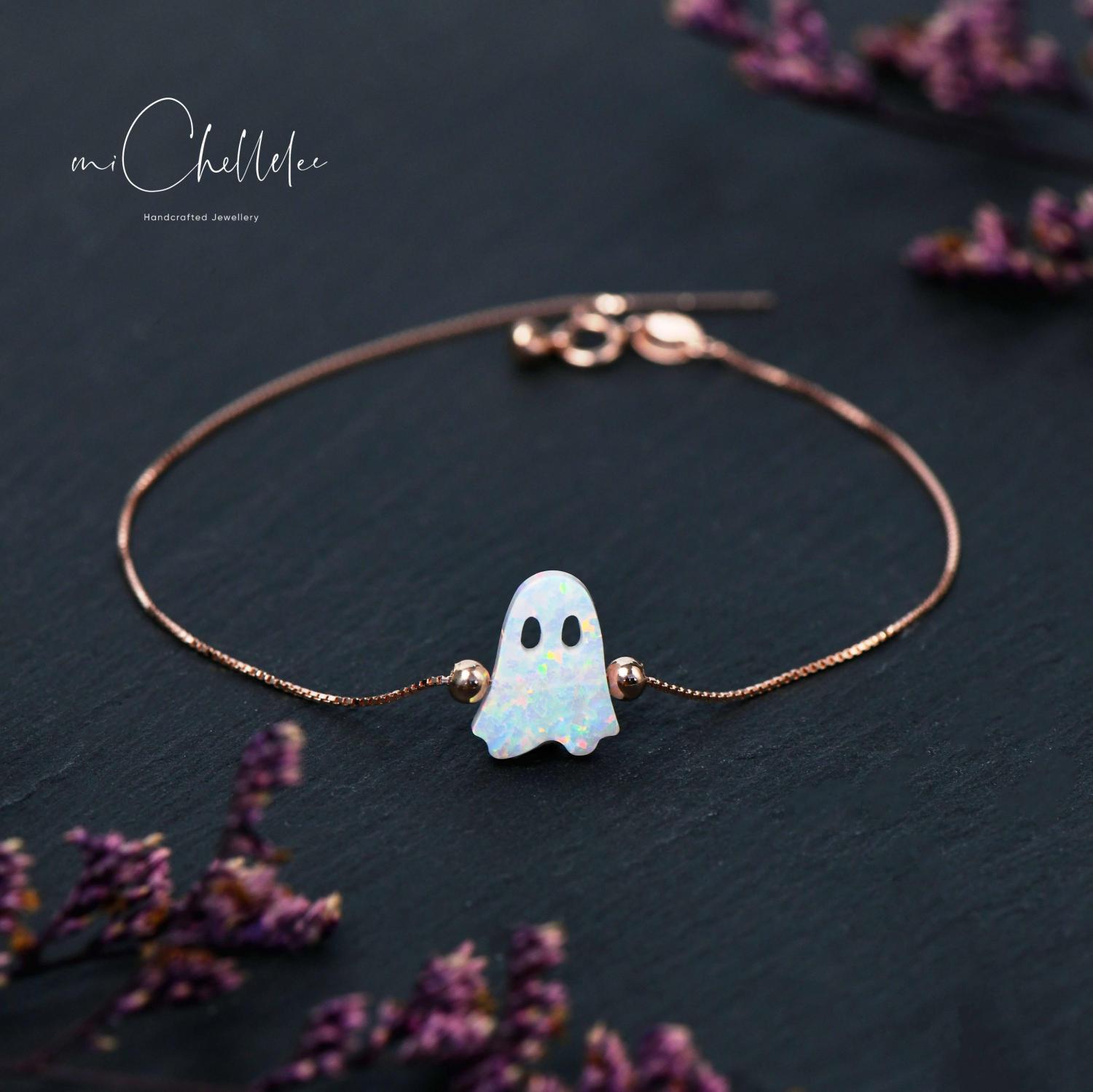 Halloween Ghost Opal Bracelet, Sterling Silver, Fire Opal Specter