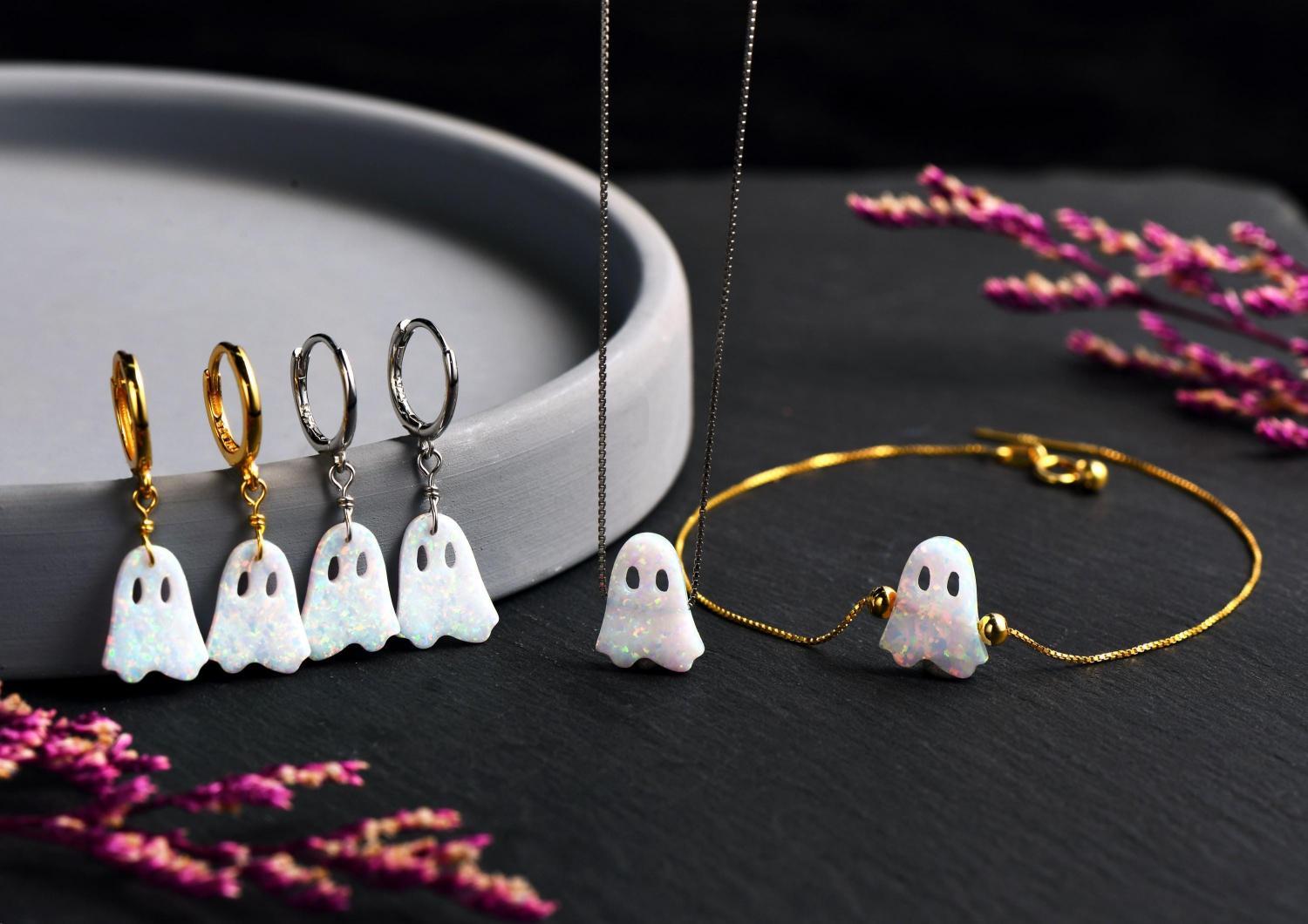 Halloween Ghost Opal Bracelet, Sterling Silver, Fire Opal Specter
