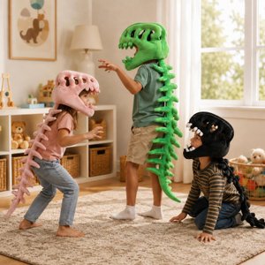Plush Dinosaur Skeleton Costume – Soft Kids Adults Cosplay Prop for Halloween, Parties