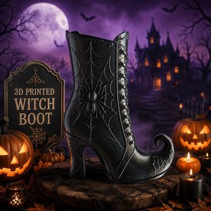 Halloween Witch Boot Vase, 3D Printed Spider Web Decor, Gothic Floral Arrangement Holder, Witchy Home Decor, Spooky Centerpiece