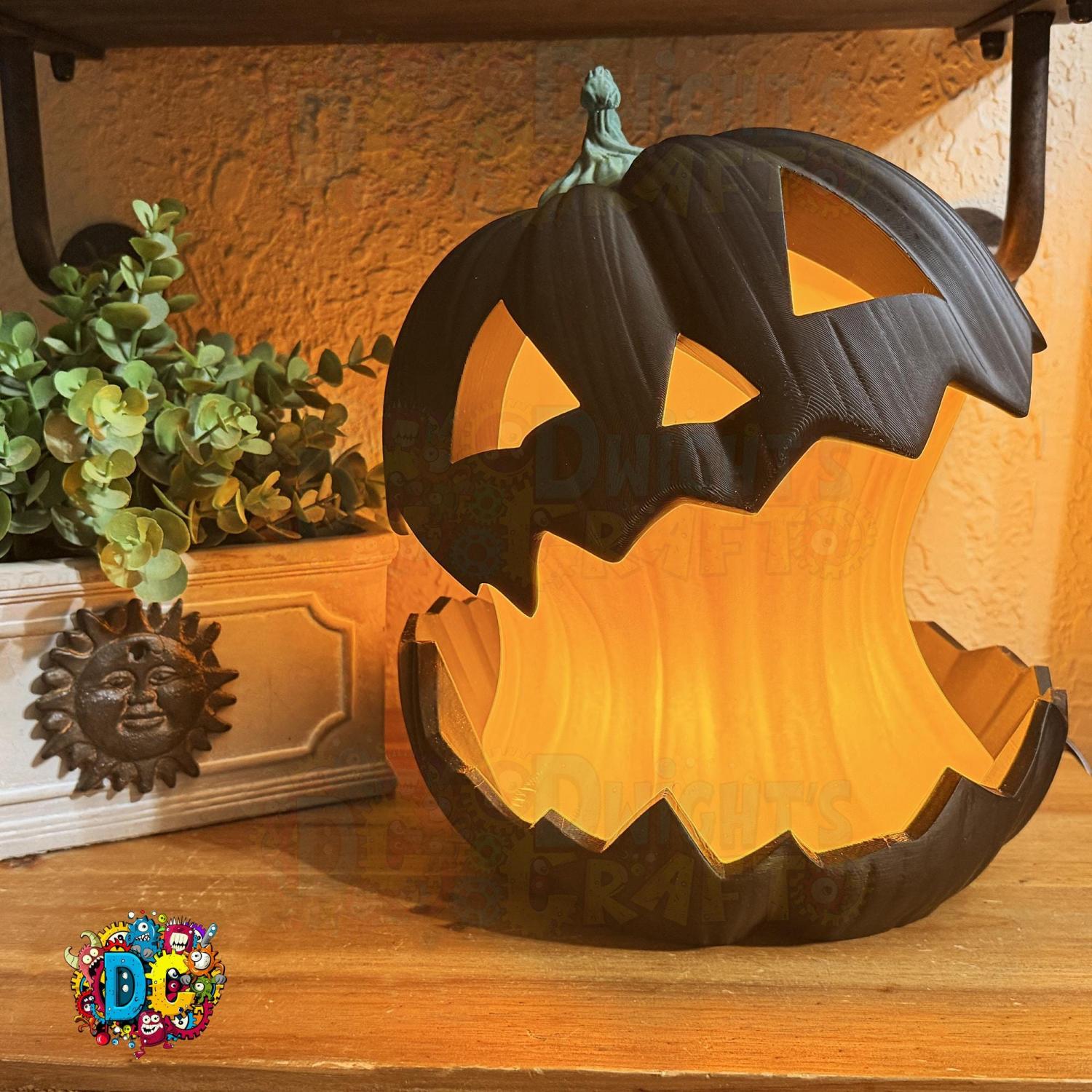 Split Glow Pumpkin Lamp, Halloween, Gothic decor, Spooky Holiday ornament, Artisan 3D Printed