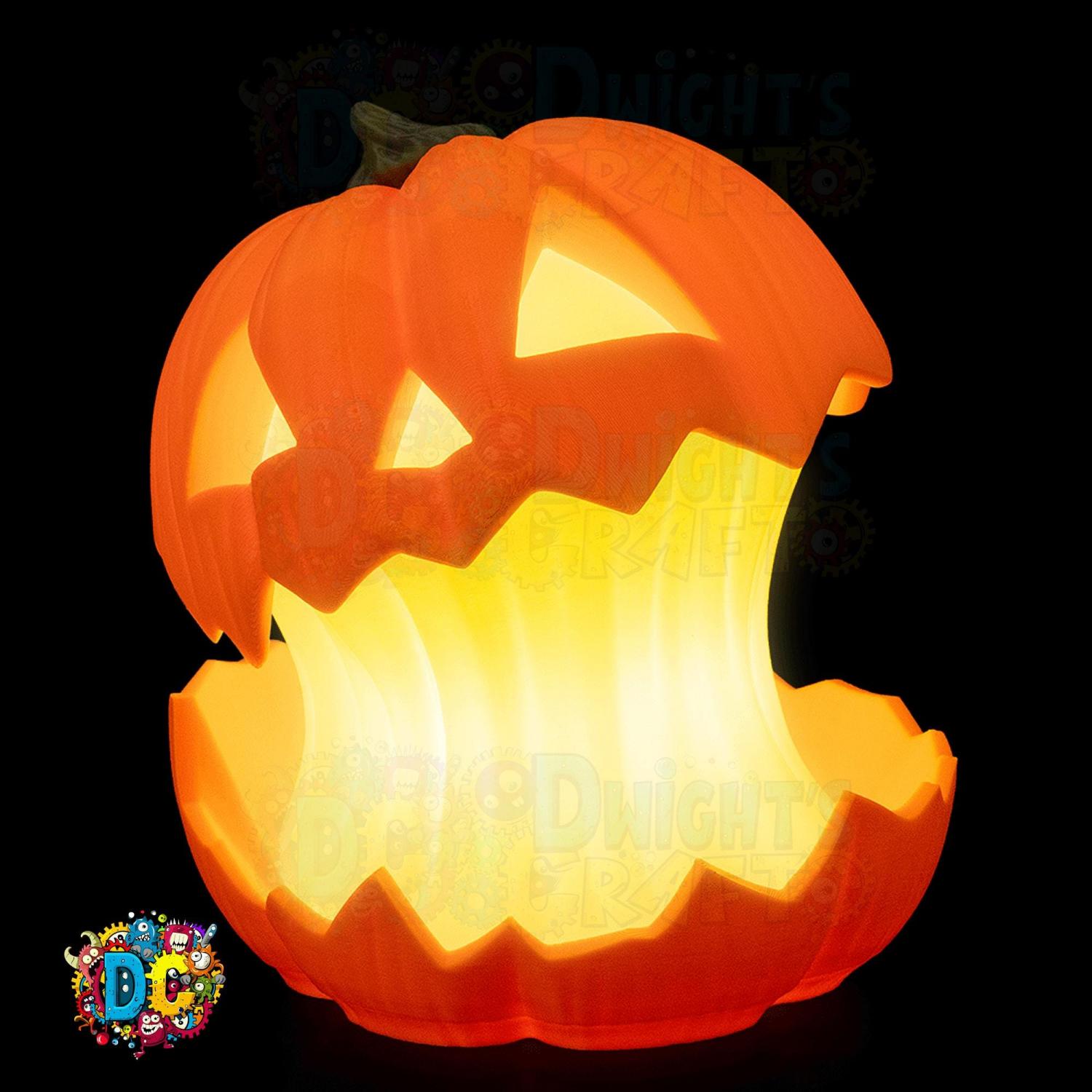 Split Glow Pumpkin Lamp, Halloween, Gothic decor, Spooky Holiday ornament, Artisan 3D Printed