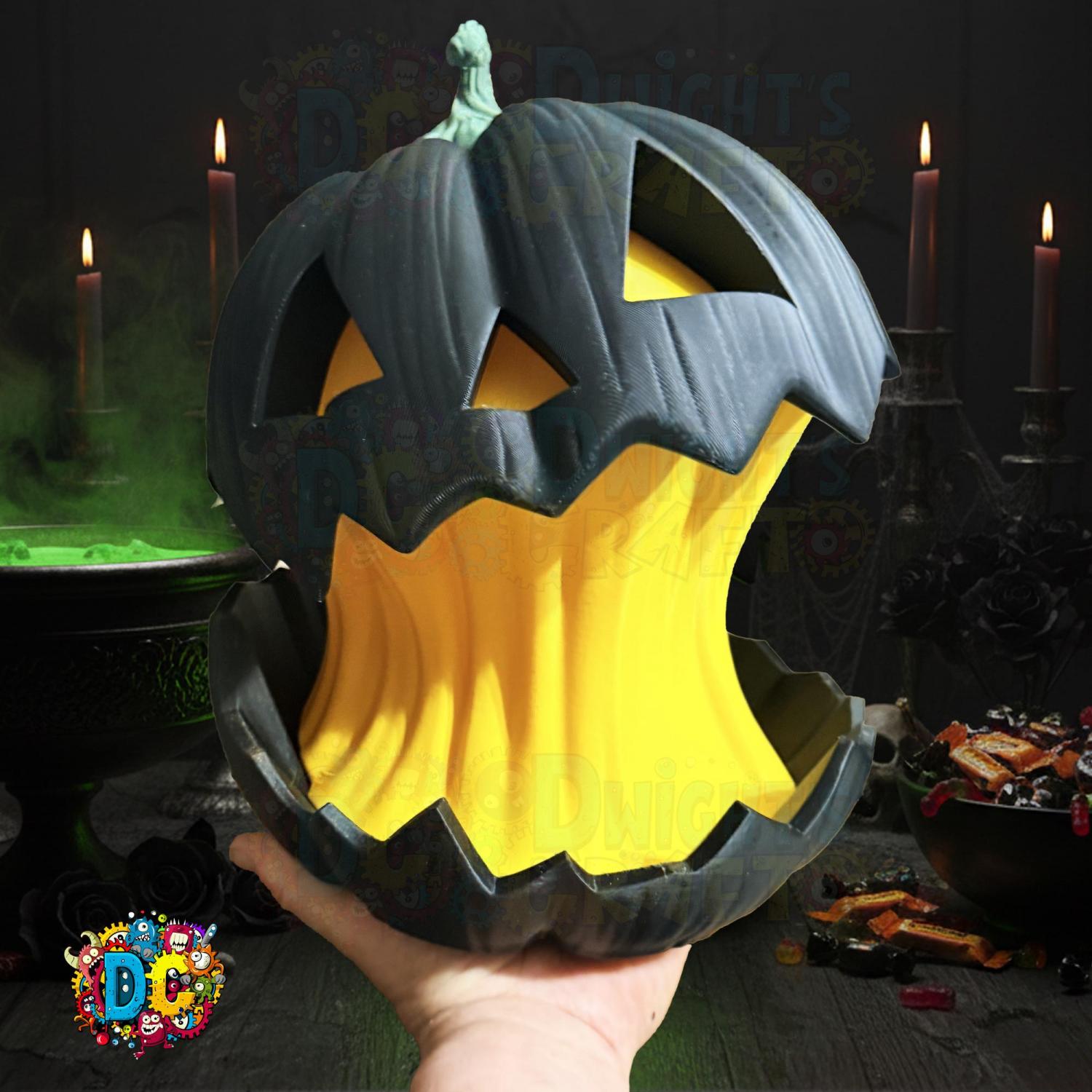 Split Glow Pumpkin Lamp, Halloween, Gothic decor, Spooky Holiday ornament, Artisan 3D Printed