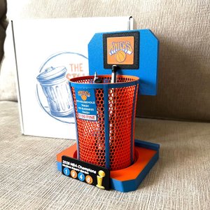 New York Knicks Pen Holder Bin | Funny Basketball Gifts | NY Knicks fan NYC Hexagon Basket | Basketball Hoop | Basketball Desk Organizer
