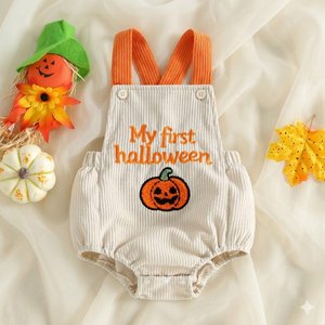 My First Halloween Baby Romper, Cute Infant Pumpkin Bodysuit, Unisex Embroidered Halloween Outfit, Newborn Holiday Clothes Gift