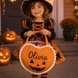 Pumpkin Trick or Treat Bag Custom Halloween Candy bag with Name Kids Costume Accessory