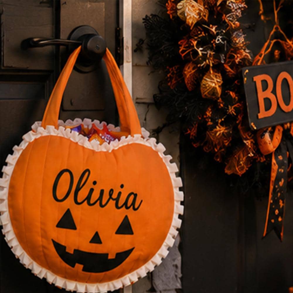Pumpkin Trick or Treat Bag Custom Halloween Candy bag with Name Kids Costume Accessory