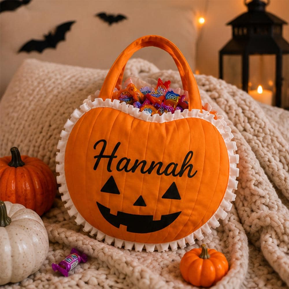 Pumpkin Trick or Treat Bag Custom Halloween Candy bag with Name Kids Costume Accessory