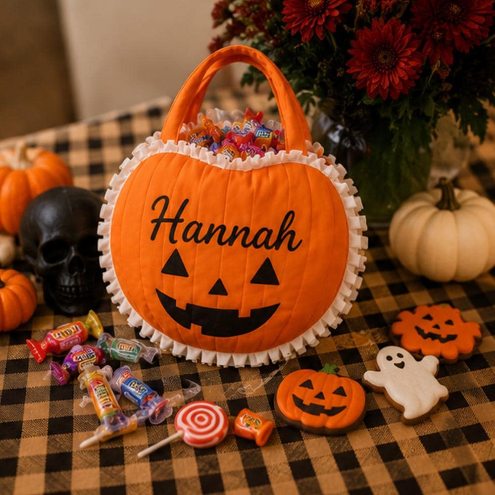 Pumpkin Trick or Treat Bag Custom Halloween Candy bag with Name Kids Costume Accessory
