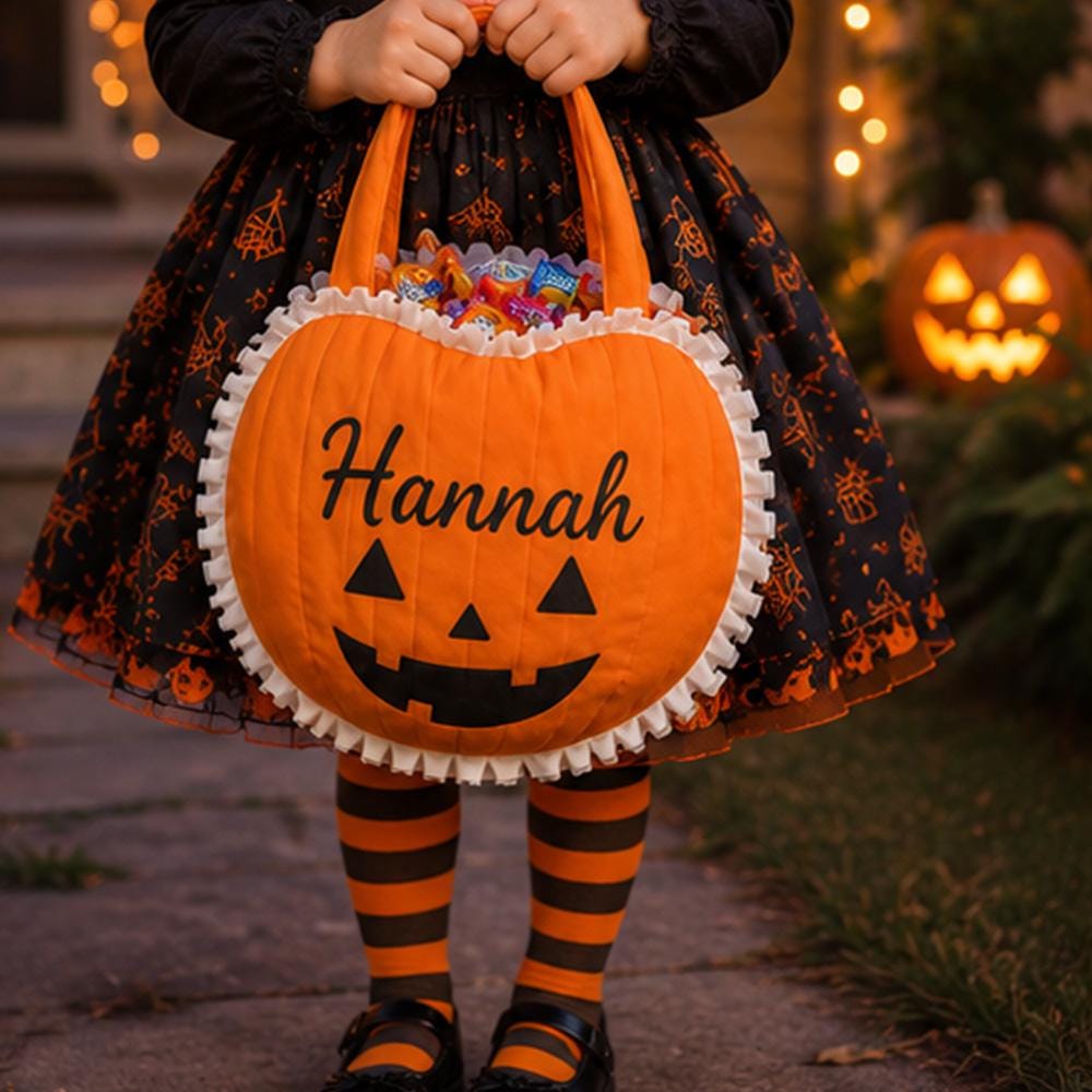 Pumpkin Trick or Treat Bag Custom Halloween Candy bag with Name Kids Costume Accessory
