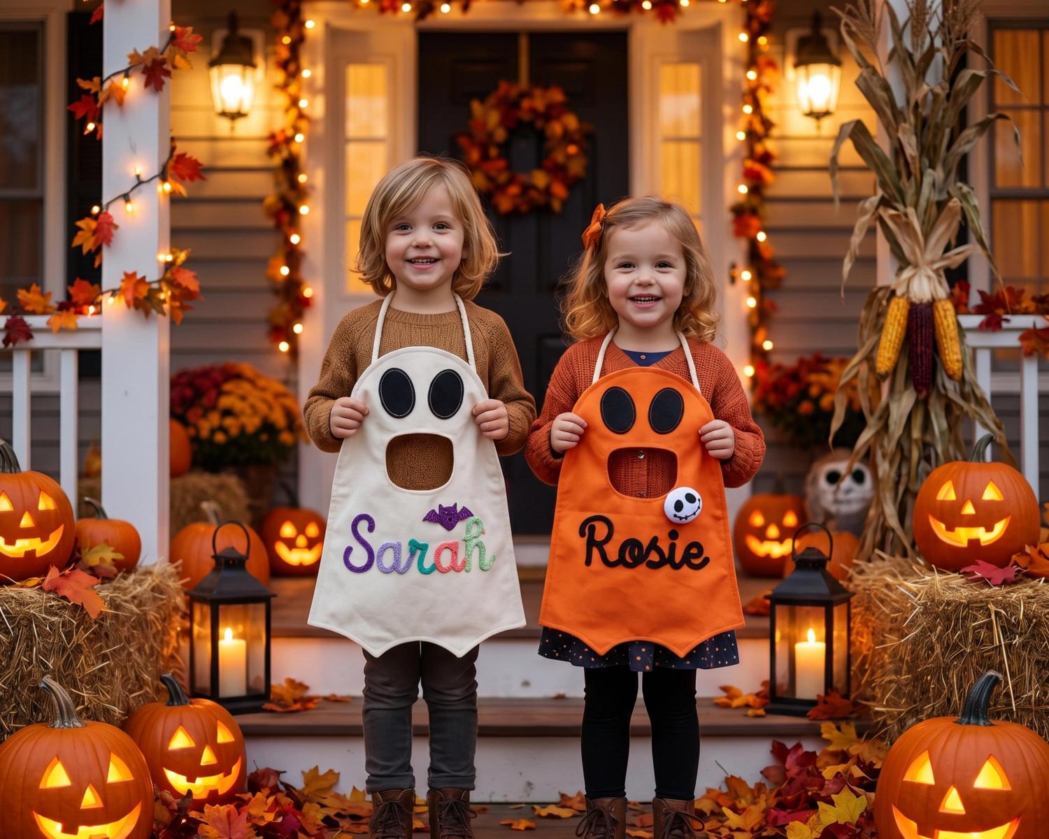 Personalized Ghost Trick or Treat Bag, Custom Halloween Candy Bag, Kids Halloween Tote with Name, Reusable Ghost Bag, Boo Basket Gift