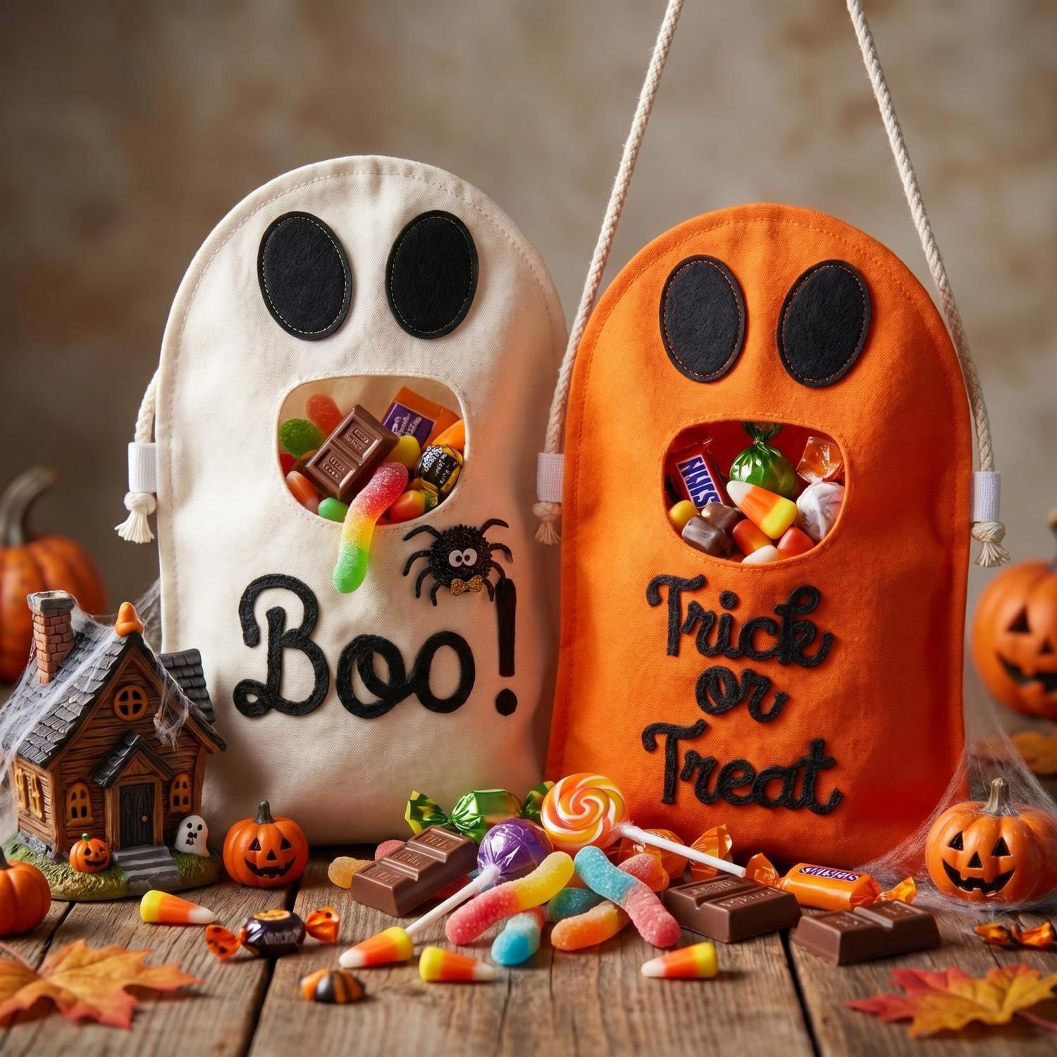 Personalized Ghost Trick or Treat Bag, Custom Halloween Candy Bag, Kids Halloween Tote with Name, Reusable Ghost Bag, Boo Basket Gift
