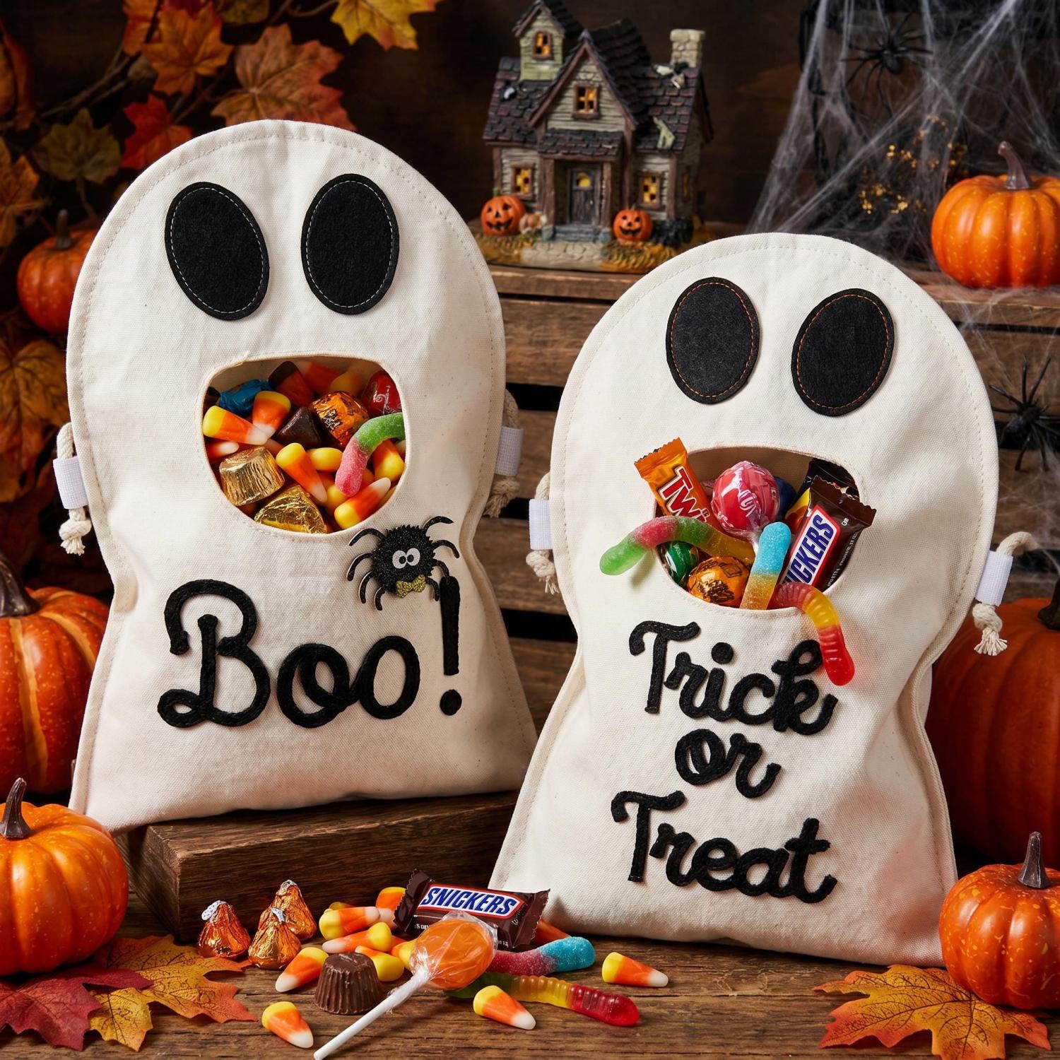 Personalized Ghost Trick or Treat Bag, Custom Halloween Candy Bag, Kids Halloween Tote with Name, Reusable Ghost Bag, Boo Basket Gift