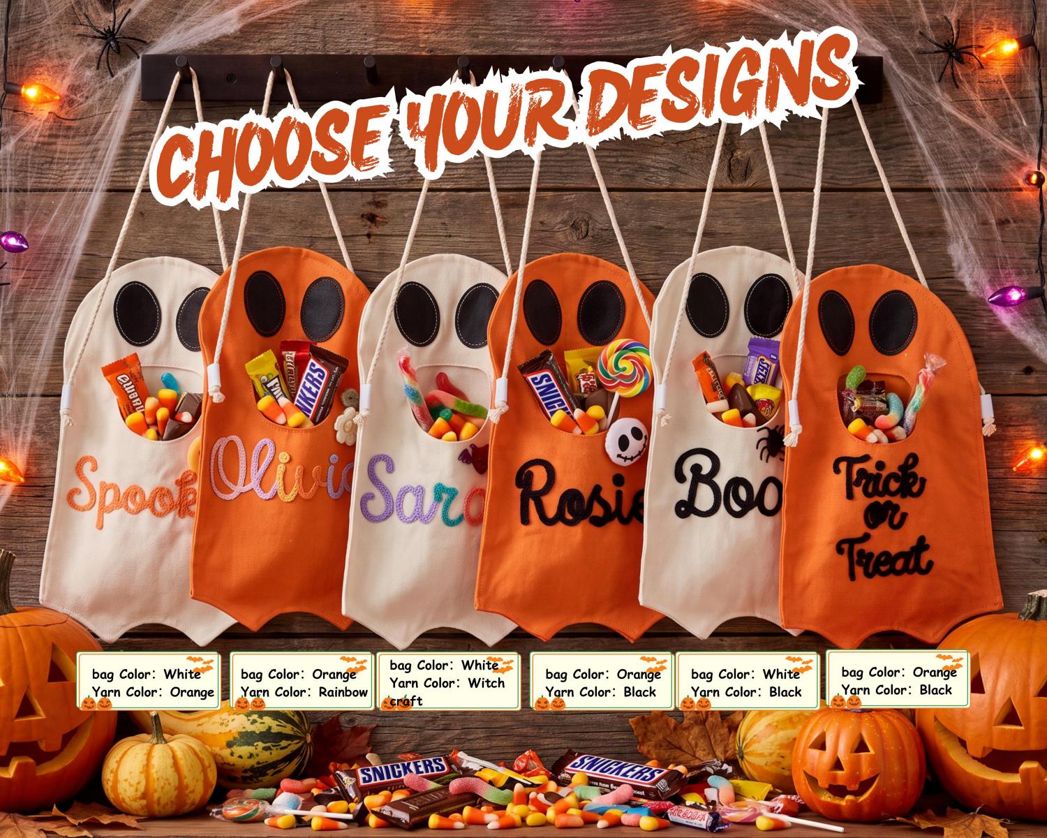 Personalized Ghost Trick or Treat Bag, Custom Halloween Candy Bag, Kids Halloween Tote with Name, Reusable Ghost Bag, Boo Basket Gift
