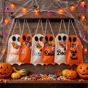 Personalized Ghost Trick or Treat Bag, Custom Halloween Candy Bag, Kids Halloween Tote with Name, Reusable Ghost Bag, Boo Basket Gift