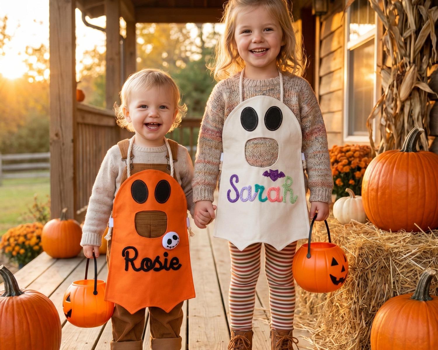 Personalized Ghost Trick or Treat Bag, Custom Halloween Candy Bag, Kids Halloween Tote with Name, Reusable Ghost Bag, Boo Basket Gift