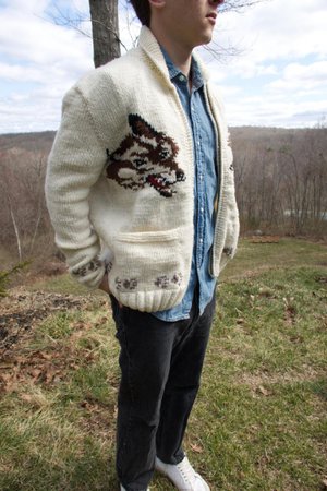 Hail Mary Fox Cardigan: Mary Maxim Wolf Cardigan Sweater