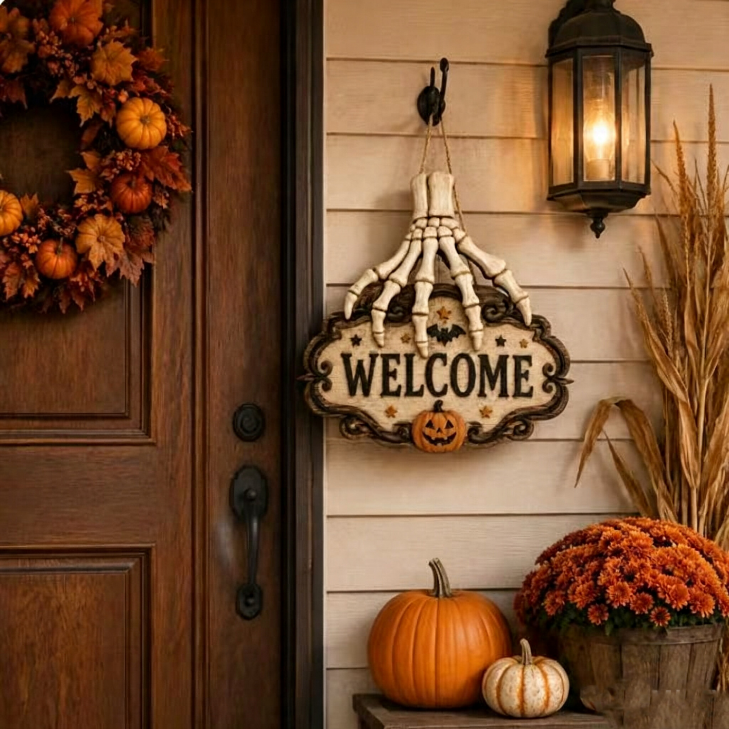 💀🖐️ Limited Time 50% OFF🔥 Skeleton Hand Welcome Sign | Creepy Halloween Door Hanging Decoration