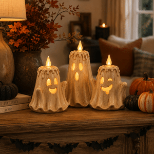 3-Piece Halloween Ghost Flameless Candle Set with Remote Timer