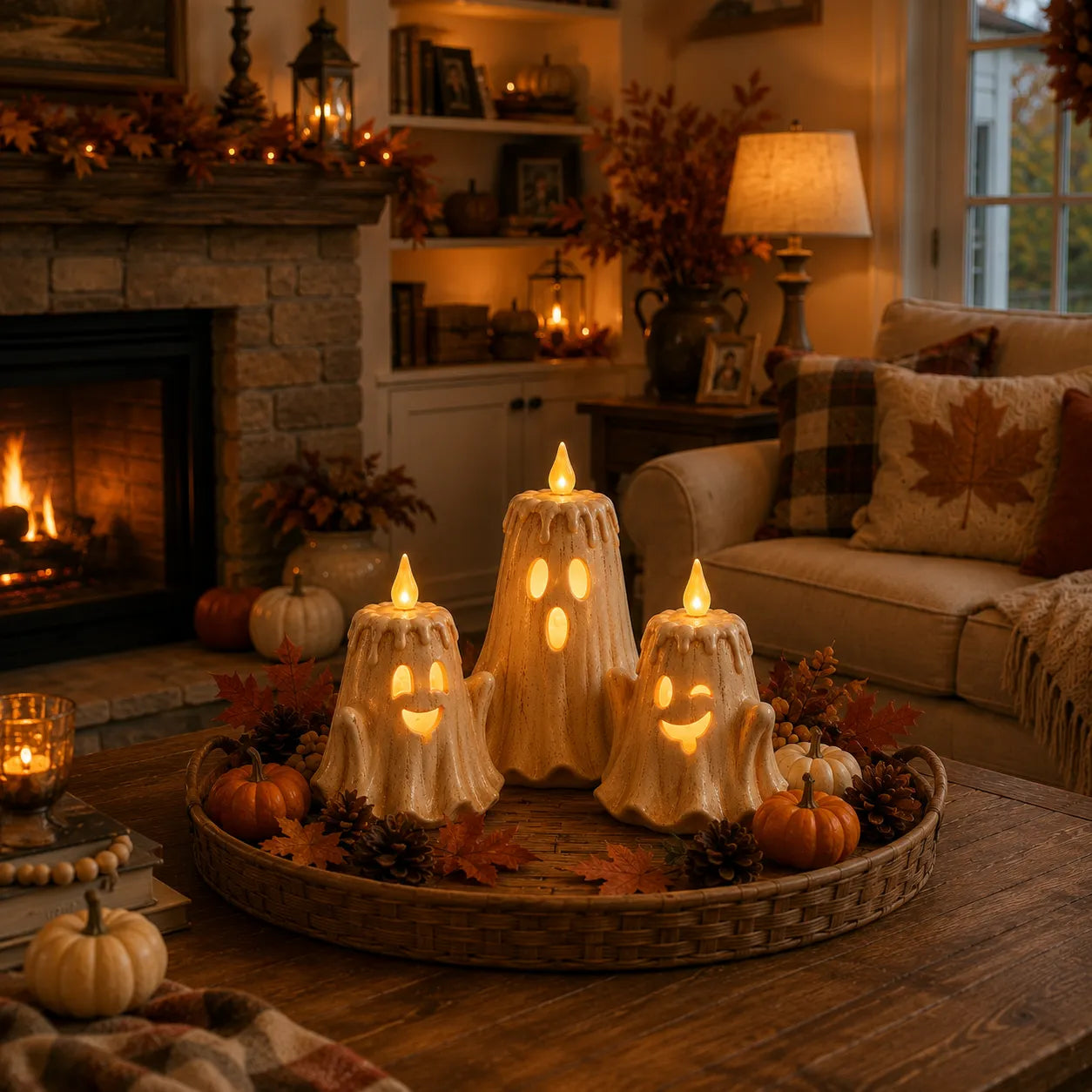 3-Piece Halloween Ghost Flameless Candle Set with Remote Timer