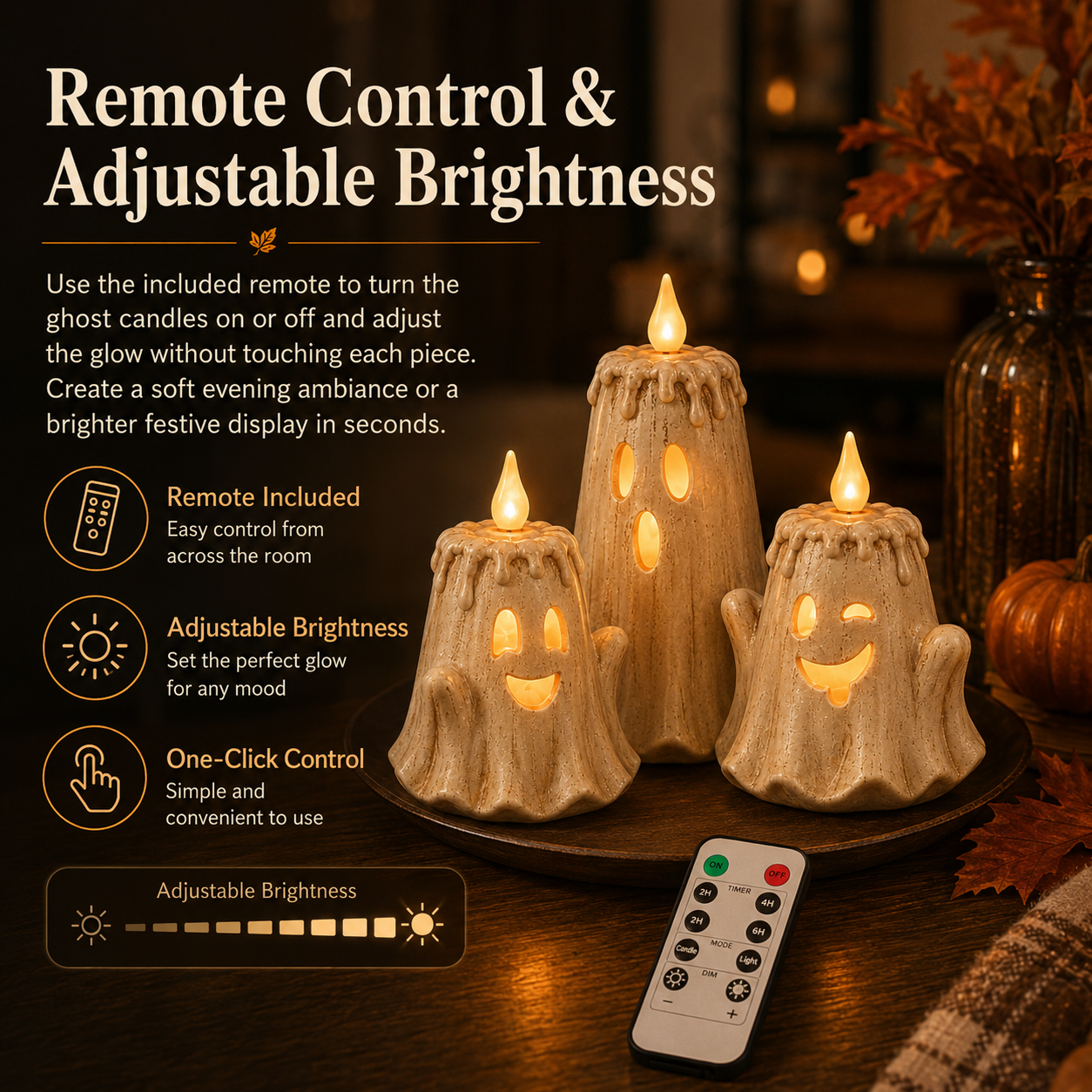 3-Piece Halloween Ghost Flameless Candle Set with Remote Timer