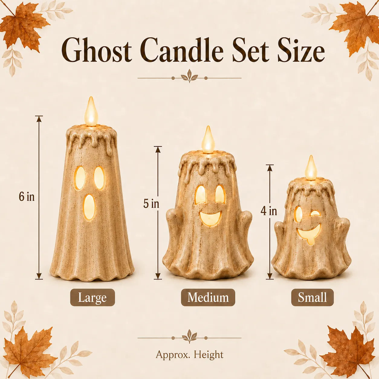 3-Piece Halloween Ghost Flameless Candle Set with Remote Timer