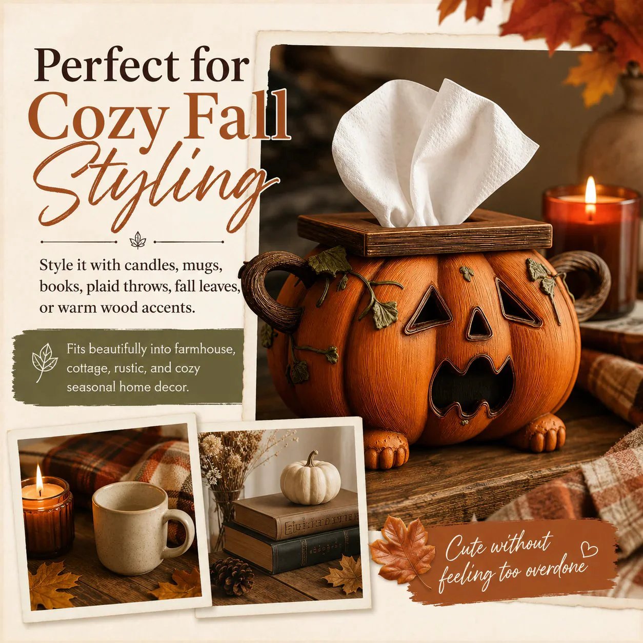 🏆Flash Sale⚡ 5K+ SOLD! 🎃 Pumpkin Halloween Tissue Box Cover-Turn Your Everyday Tissue Box Into A Spooky Fall Decoration