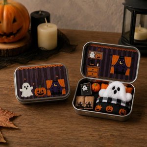 Halloween Mini Ghost Tin Box Set - Cute Spooky Halloween Travel Figurine