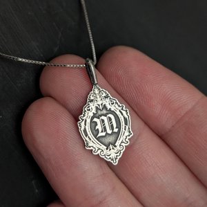 Personalized Gothic Initial Necklace with Text, Vintage Dark Aesthetic Statement Piece, Baggy Daily Statement Accessory, Gift for Women/Gothic Lovers