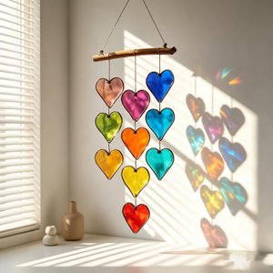 Rainbow Heart Stained Glass Suncatcher, Handmade Colorful Window Hanging, Boho Wall Decor, Romantic Birthday/Anniversary Gift for Her