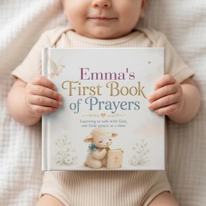 Personalized First Prayer Book for Kids with Name, Christian Bedtime Prayers Keepsake, Baptism Christening Gift for Baby Boy/Girl
