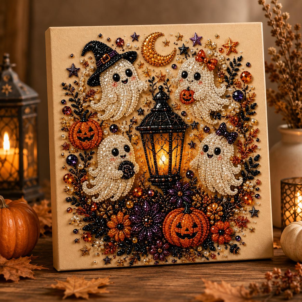 Halloween Ghost Pearl Art Kit for Adults DIY Pearl Painting Craft Kit Beginner Friendly Halloween Pearl Diamond Art Wall Decor
