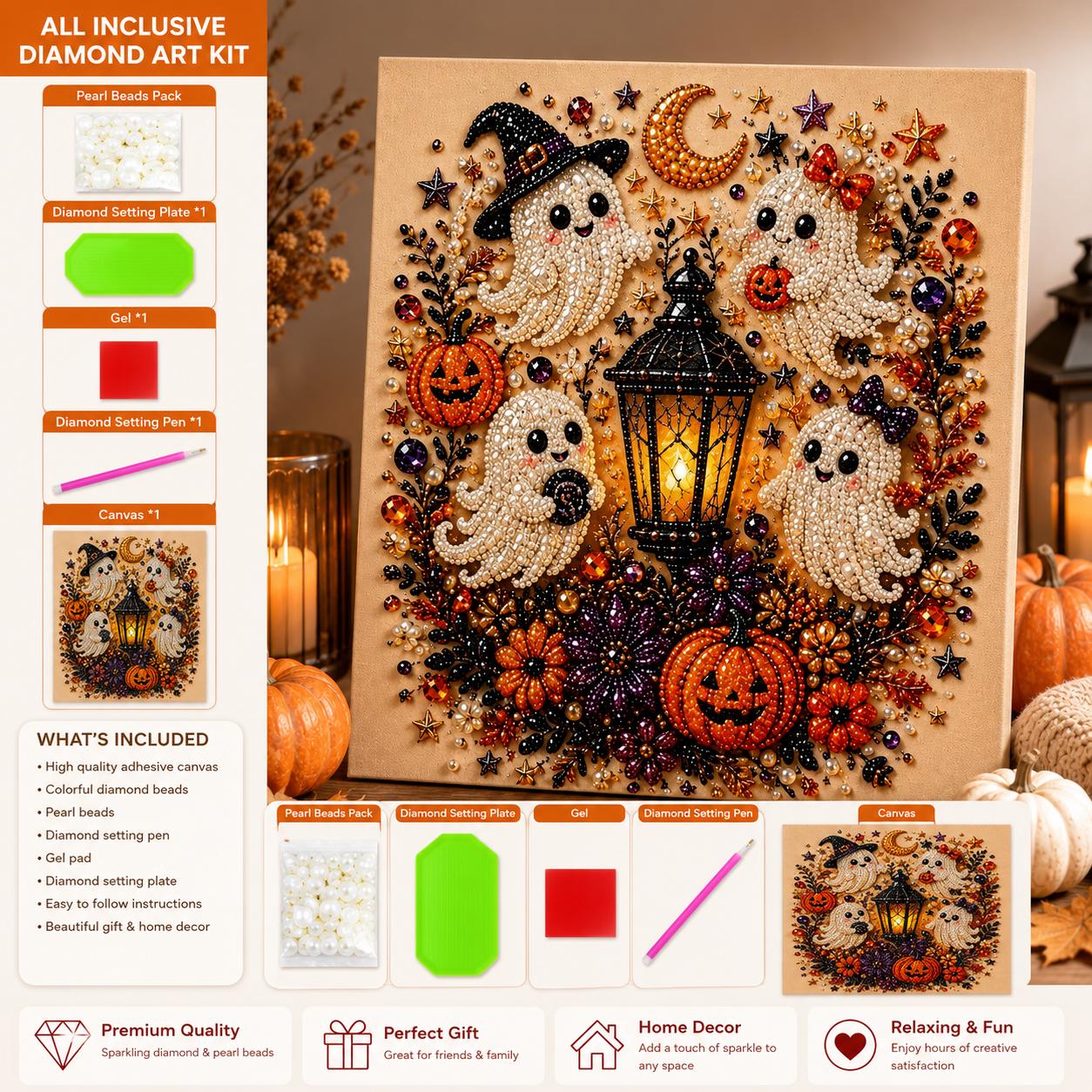 Halloween Ghost Pearl Art Kit for Adults DIY Pearl Painting Craft Kit Beginner Friendly Halloween Pearl Diamond Art Wall Decor