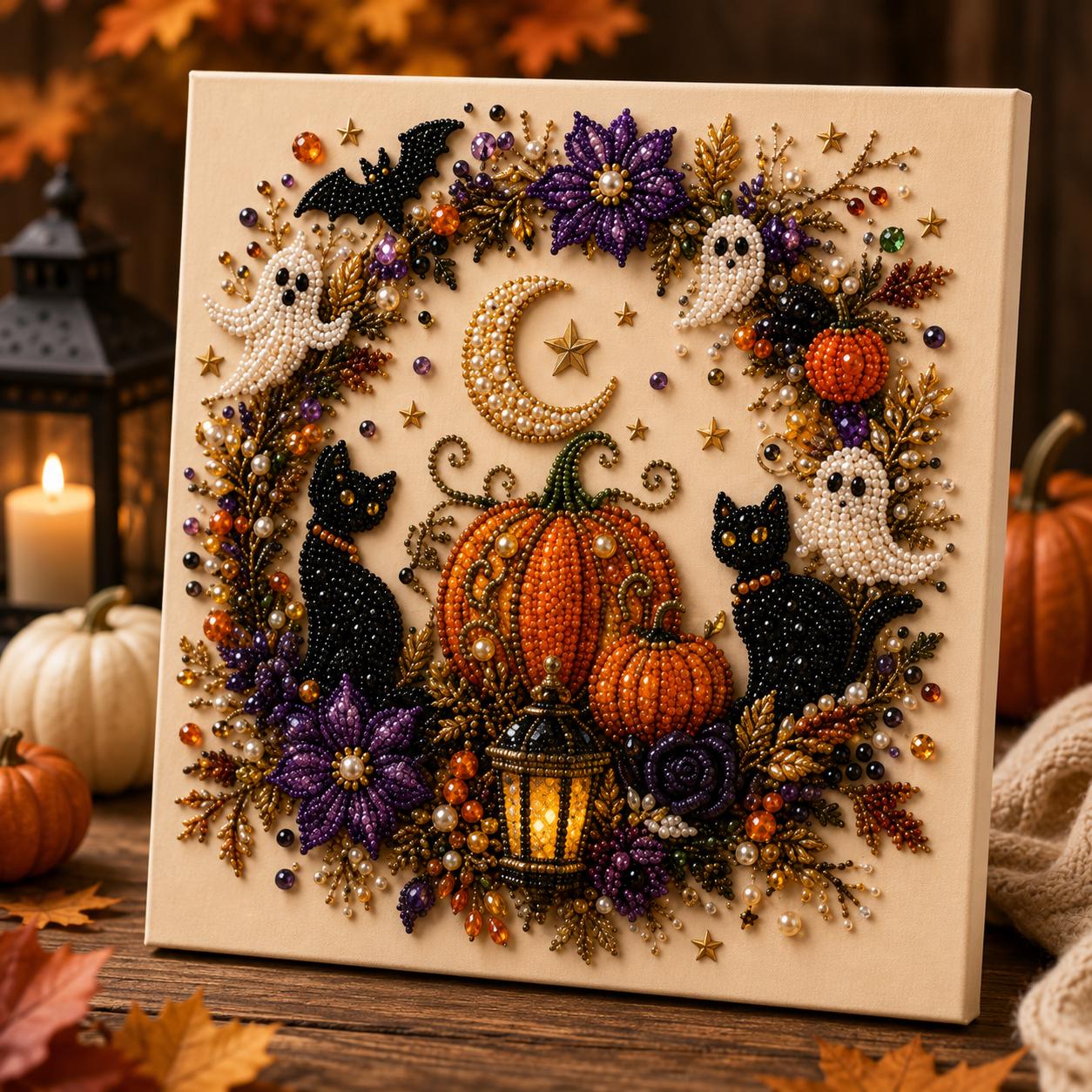Halloween Ghost Pearl Art Kit for Adults DIY Pearl Painting Craft Kit Beginner Friendly Halloween Pearl Diamond Art Wall Decor