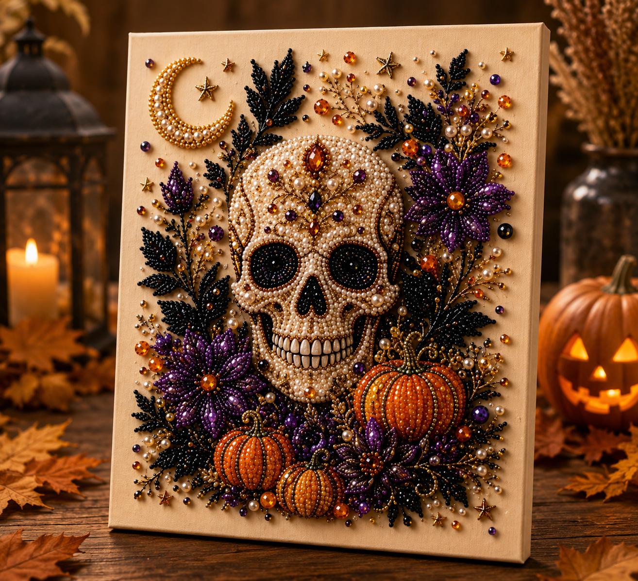 Halloween Ghost Pearl Art Kit for Adults DIY Pearl Painting Craft Kit Beginner Friendly Halloween Pearl Diamond Art Wall Decor