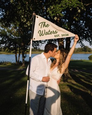 Personalized Embroidered Vintage Golf Wedding Pennant with Name, Hole in One Pennant Flag, Wedding Decor, Engagement/Anniversary Gift for Couples