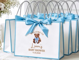 Personalized Baby Shower Gift Bag, Custom Name Baby Gift Bag, Ribbon Tie Rope, New Baby Present, Baby Girl Boy Shower Bag