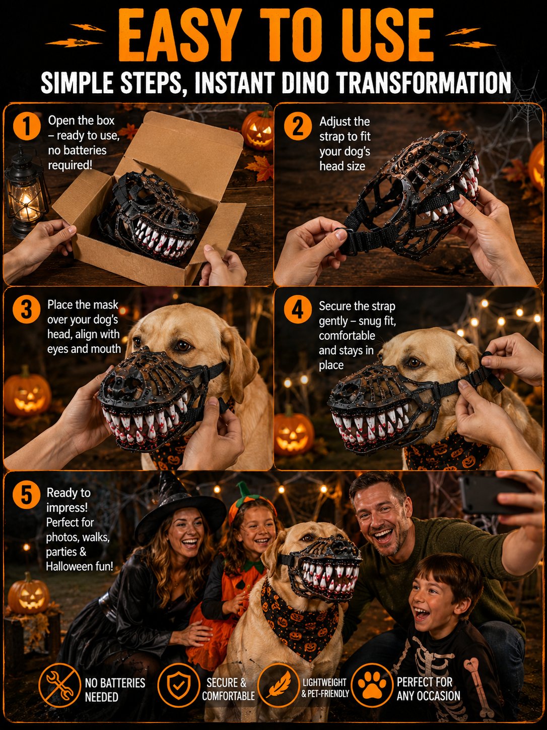 🐶Halloween Dinosaur Blood Mouth Dog Mask, Funny Scary Creative Pet Muzzle, Movie Style Animal Decorative Mask