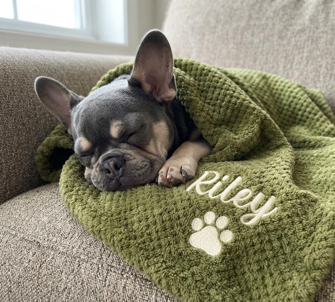 Personalized Waffle Pet Blanket, Custom Embroidered Dog Cat Name Throw