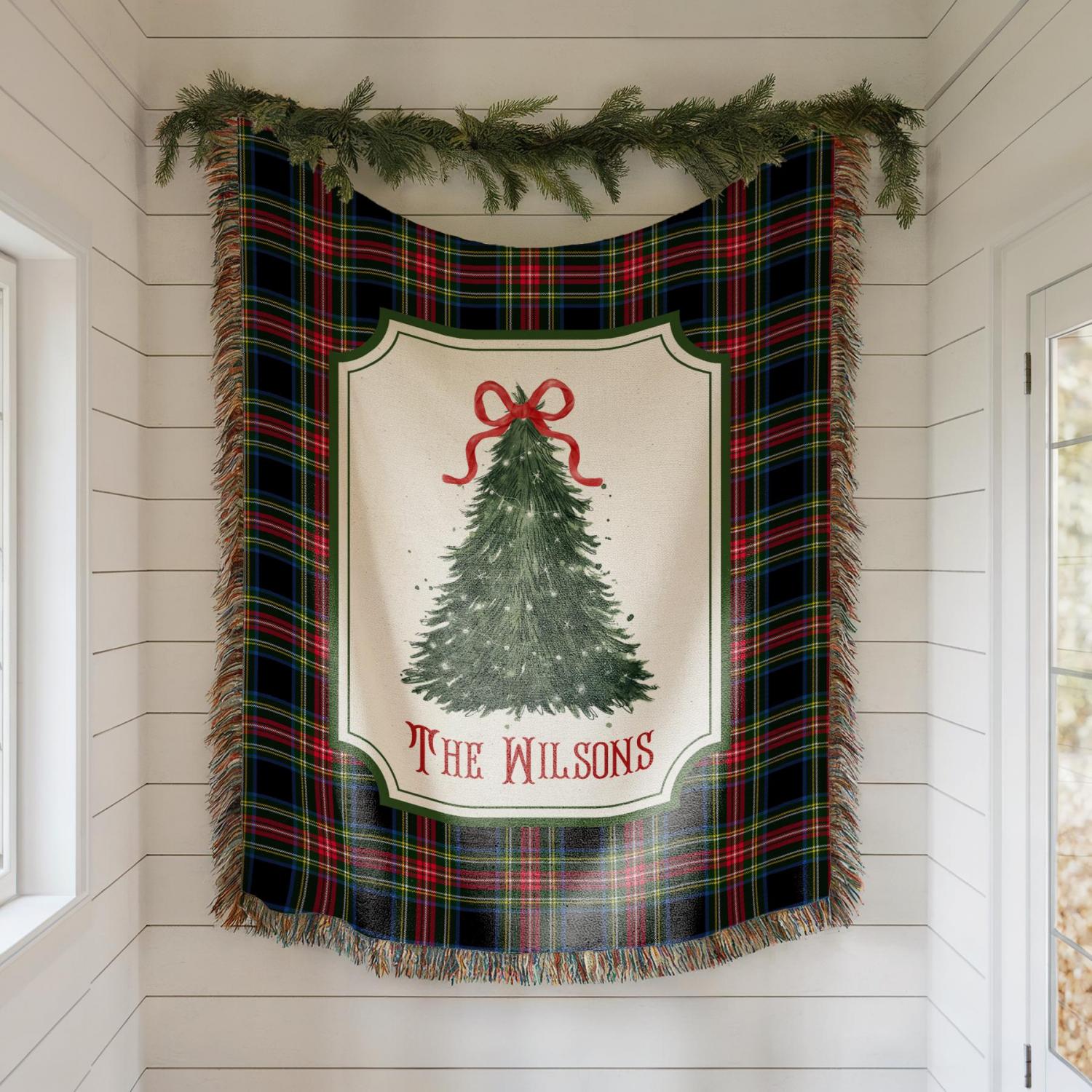 Personalized Christmas Woven Blanket Tapestry: Custom Family Christmas Gift