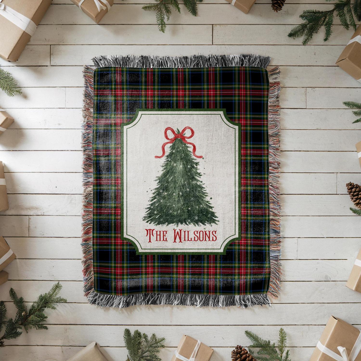 Personalized Christmas Woven Blanket Tapestry: Custom Family Christmas Gift