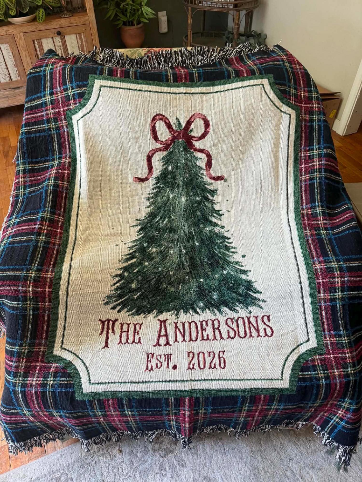Personalized Christmas Woven Blanket Tapestry: Custom Family Christmas Gift