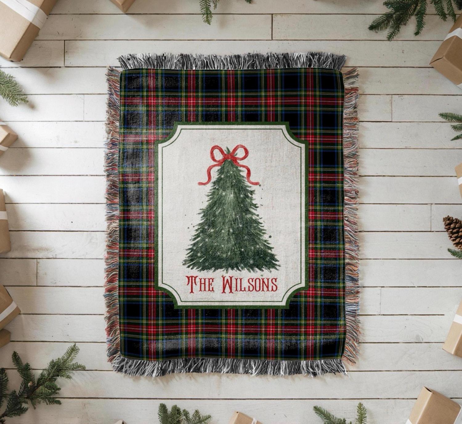 Personalized Christmas Woven Blanket Tapestry: Custom Family Christmas Gift