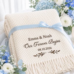 Personalized Wedding Blanket,  Embroidered Couple Throw Blanket, Custom Names Date Keepsake Gift for Newlyweds, Wedding Home Decor