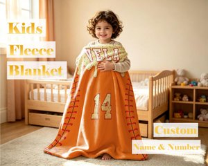Personalized Kids Baseball Blanket: Ice Cream Drip Baseball Blanket, Custom Name & Number Gift, Baseball Flannel Blanket, Team Present