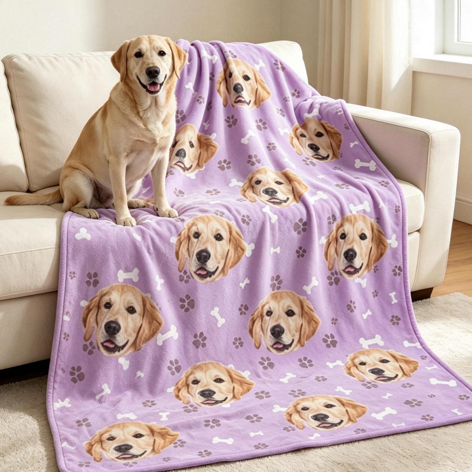 Custom Pet Picture Blanket, Personalized Face Blankets, Dog Cat Memorial Gifts, Christmas Gift